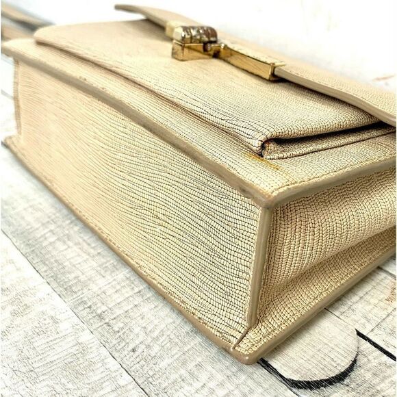 Cole Haan COATED BEIGE GENUINE LEATHER FLAP SMALL X-BODY SHOULDER BAG MESSENGER - Picture 7 of 11